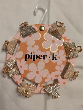 Piper K Rhinestone Pearl Hair Clips Set of 8 Pink Gold Mini Cute